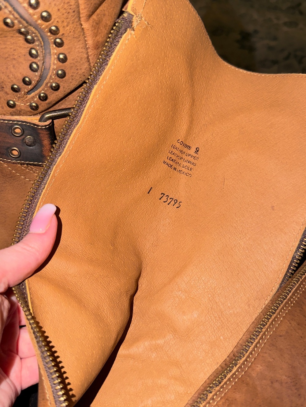 π€ β¨ππ€ FREEBIRD by Steven Coyote Brown Leather Tall Boots Size 9 Studded Western! - Picture 6 of 13